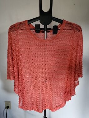 Style & Co. Coral Lace Crochet Short Sleeve Top With Gold Specks